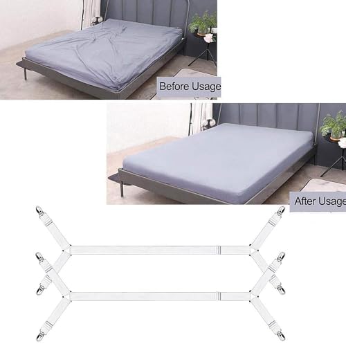 TRIXES White Corner Bed Sheet Clips x2 - Suspender Style Strap Fasteners - Adjustable Elastic Strap & Metal Clip - Image 2