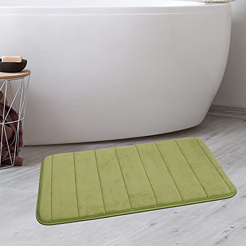 PiccoCasa Memory Foam Bath Mat 2Pcs 17 x 24 Inches Non Skid Velvet Absorb Water Bath Rug for Bathroom Kitchen Soft Carpet Yellow Green - Image 2