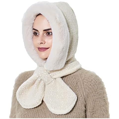 YAMEE Winter Hats for Women Warm Balaclava Scarf Cold Weather Set for Women Hooded Skull Cap Beanie Hat Beige Cover