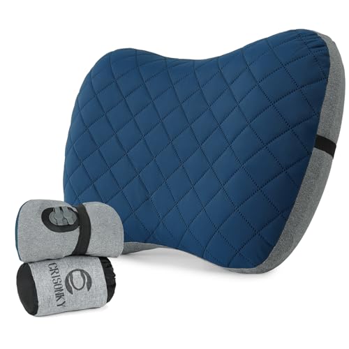Camping Pillow with Removable Cover- Inflatable Pillow - Travel Pillows for Backpacking & Airplane, Lumbar Support Blow Up Pillow Washable Pillowcase, Compressible Pillow (Pacific Blue (With Cover))