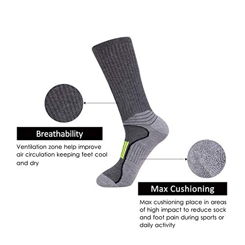 JOYNÉE Mens Athletic Performance Crew Socks for Running and Training 6 Pack，Grey 1,Sock Size:10-13