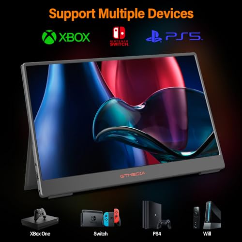 Image of GTMEDIA 14'' Portable Laptop Monitor with 1920 * 1080(1080P) IPS FHD Monitor with178 Full Viewing Angle with Type-C and HDM1 Ports for Multi-Device Compatibility Easy one-line Connection