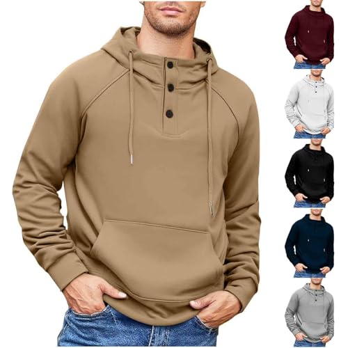 Cambkatl Men's Half Button Hoodies Fashion Raglan Long Sleeve Pullovers Loose Outdoor Hooded Casual Sweatshirt with Pocket2