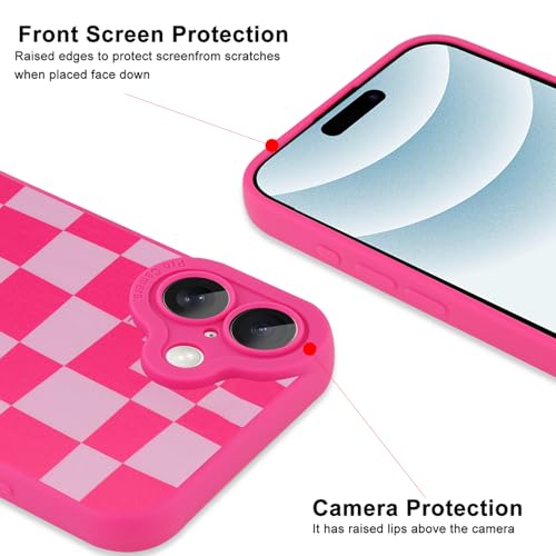Image of ZIYE for iPhone 16 Plus Case Hot Pink Grids Plaid Checkerboard Pattern