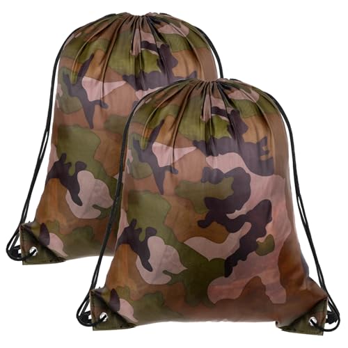 salbsever Camouflage-Tasche mit Kordelzug, 34 x 41 cm, Camouflage, wasserdicht, leicht, Polyester, Partyzubehör, Sport, für Fitnessstudio, Camping, Sack, 2 Stück