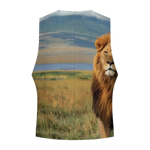 African Lion at Lake in National Park Men's Suit Vest Waistcoat Vests Formal Dress with 2 Pockets for Business Casual Tuxedo4