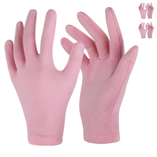 Donfri 2 Paar Baumwollhandschuhe Neurodermitis Arbeitshandschuhe Dünn Schutzhandschuhe Feuchtigkeitsspendende Handschuhe für Trockene Hände, Ekzeme, Schönheit (Rosa)