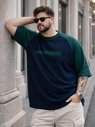 Image of Veirdo Men's 100% Pure Cotton Half Sleeve Plus Size Printed T-Shirt with Raglan Sleeve Stylish Comfortable & Durable Tees (Sizes: 2XL to 5XL)