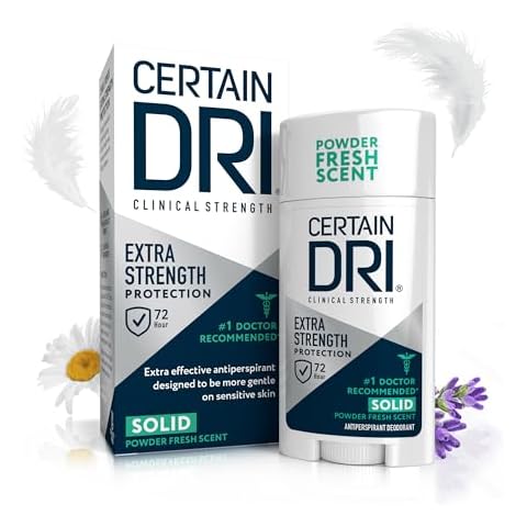 Certain Dri Extra Strength Clinical Solid Antiperspirant, Hyperhidrosis Treatment for Men & Women, Long-Lasting 72hr Protection, Effective Sweat Control, Travel Friendly, Powder Fresh Scent, 1.7oz Cover