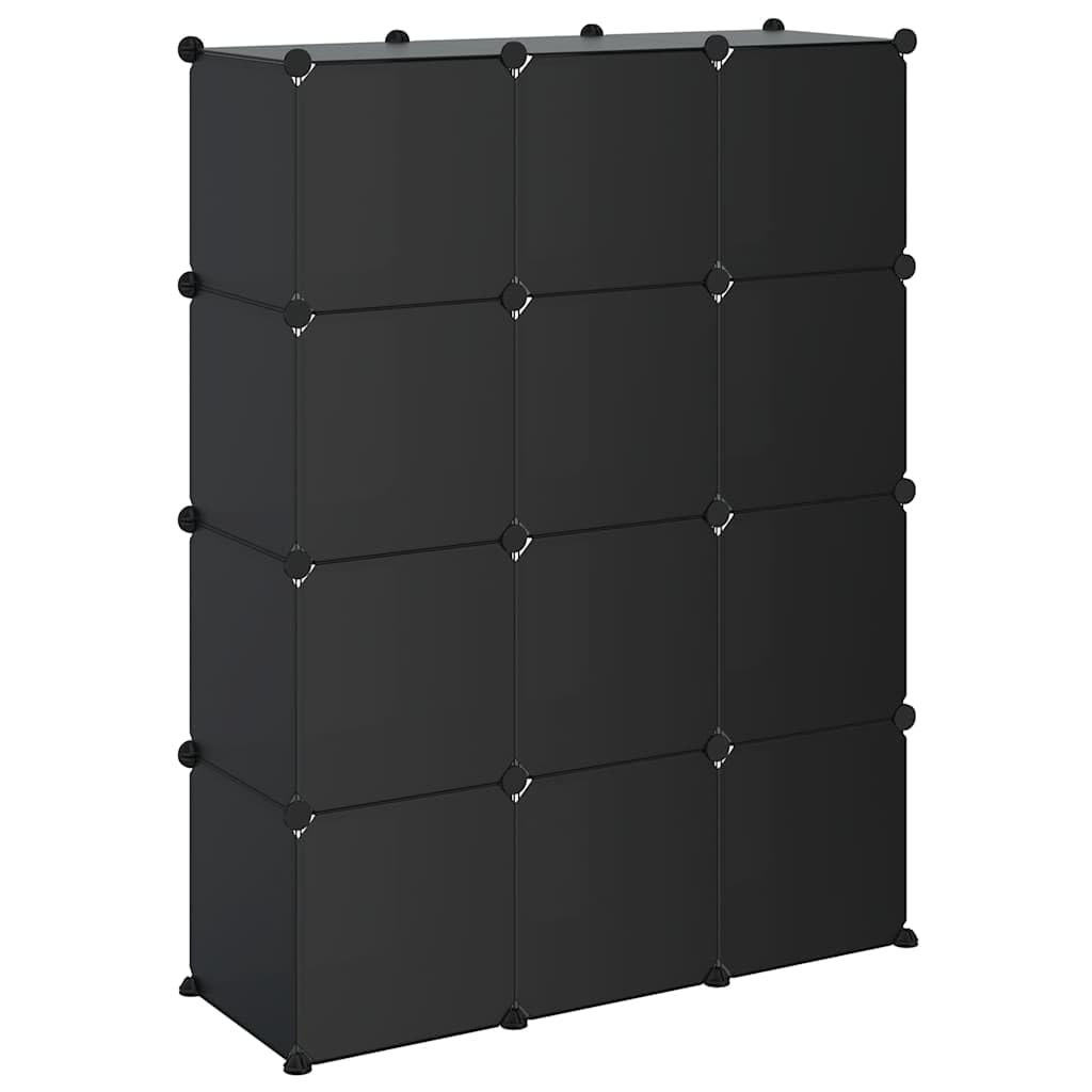 12 estantes cúbicos color negro impermeable PP/acero 94,5 x 31,5 x 123 cm zapatero modular 10 kg/caja pasillo salón oficina