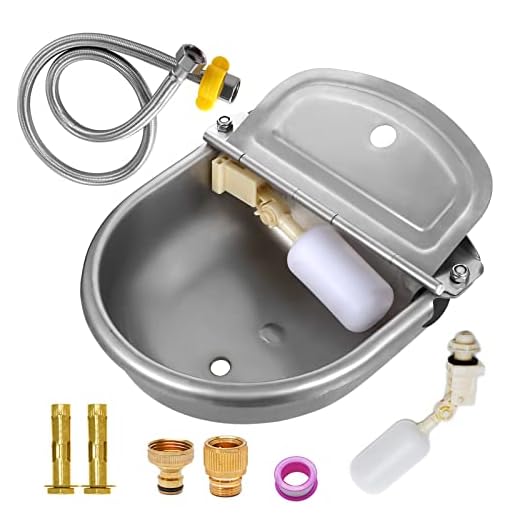 Automatic Dog Water Bowl Dispenser, Stainless Steel Water Feeder Trough for Livestock Horse Cow, Farm Animal Waterer Dispenser with Drainage Hole