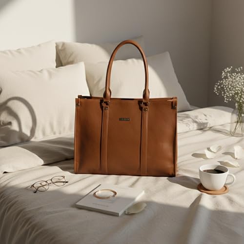 Image of Siza Premium Women's Handbag, PU Leather Tote Bag with Dual Zip Compartments for Office and Style, Padded Laptop or Devices Sleeve, Detachable Shoulder Strap, Structured Formal Bag for Women