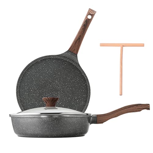 Image of SENSARTE Nonstick Pans Set, Saute Pan 4.3Qt and 12-Inch Crepe Pan with Spreader, Swiss Nonstick Coating, Induction Compatible