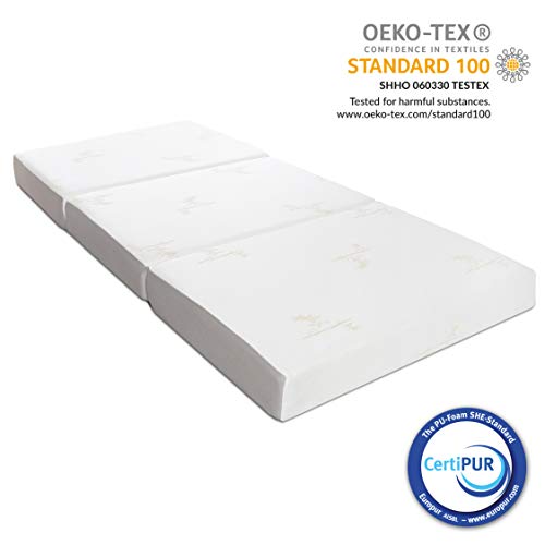 Milliard Colchón Plegable de Tres Partes, 10cm Profundidad, Para Huéspedes con Funda removible y Base Antideslizante (Individual 190 x 90 cm)