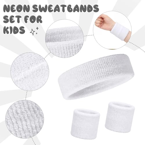 Image of Bememo 36 Pcs Neon Sweatbands Set for Kids 12 Headbands 24 Wristbands Bulk Sports Sweat Bands Athletic for Children Basketball Tennis Running Gym Student Gifts Glow Party