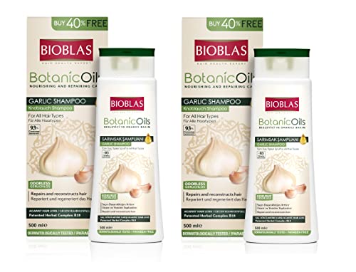 2 x Garlic Shampoo 500 ml Bioblas, Odourless, Anti Hair Loss Women and Men Economy Pack, Beige, 500 ml (Pack of 1)