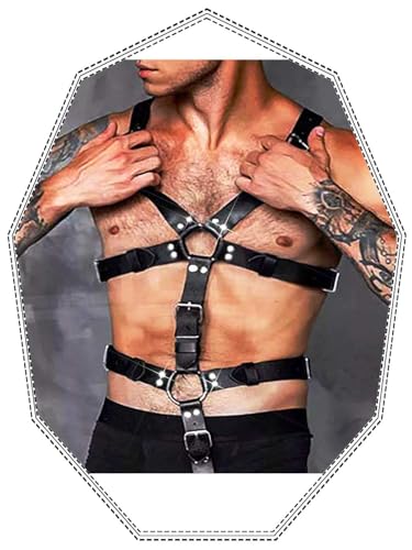 Fstrend Men's Chest Harness Belt Black Leather Shoulder Strap Fashion Rave Body Accessory