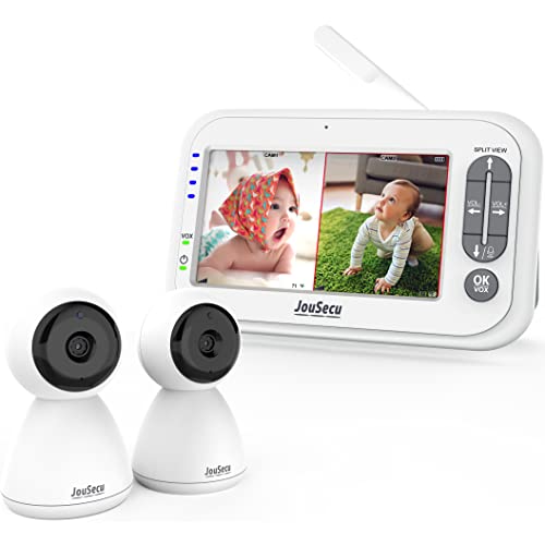 Image of Baby Monitor with 2 Camera and Audio 4.3" LCD Split Screen 1000ft Range Rechargeable Battery 2-Way Audio Baby Crying Detection Night Vision Temperature Detection (No Remote pan-tilt-Zoom Function)