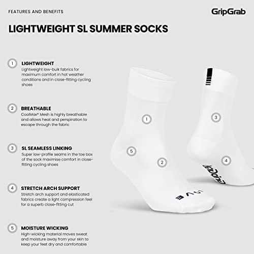 Image of GripGrab Lightweight SL Summer Cycling Socks - 2 Lengths, Road & Gravel | Breathable Coolmax mesh, stretch arch support, short ~3.5 in or tall ~6 in cuff - road, MTB, gravel & indoor biking