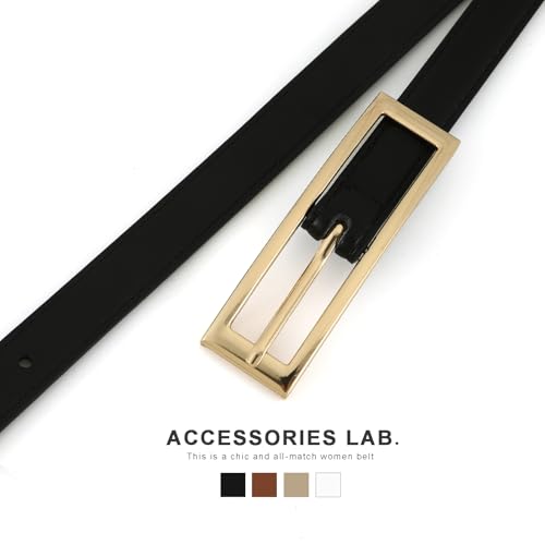 Women Thin Belts for Jeans Dresses Gold Square Buckle Ladies Casual Faux Leather Waist Belt4