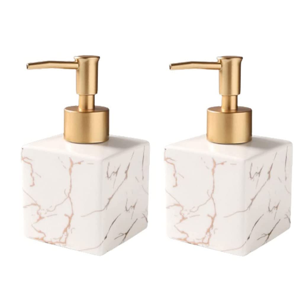 DAPERCI Seifenspender aus Keramik, Flüssigkeitsspender für die Küche, nachfüllbare Seifenpumpe, quadratische Lotionsflasche mit Goldener Pumpe, 280 ml/9,5 oz