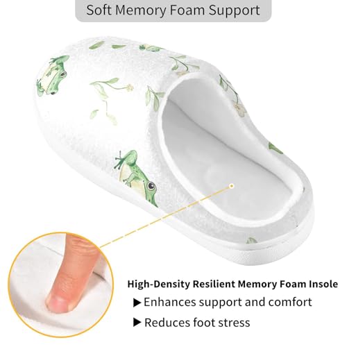 JUNZAN Sweet Frog White Mens House Cotton Slipper Breathable Memory Foam Travel Slippers for Hotel Funny Presents 6-72