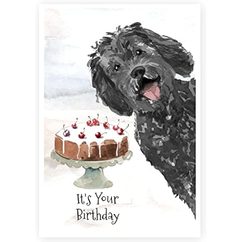 Black Labradoodle Dog Birthday Card, Labradoodle Dog Greetings Card Cover