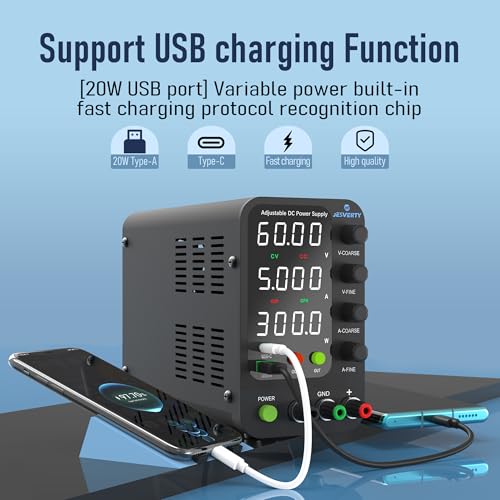 Image of DC Stabilized Power Supply New SPS-6005V (60V /5A) 0-60V 0-5A Voltage Current Variable, Switching Power Supply, 20W USB Type-A & Type-C Rapid Charging, Encoder Knob, Output ON /OFF Switch, High