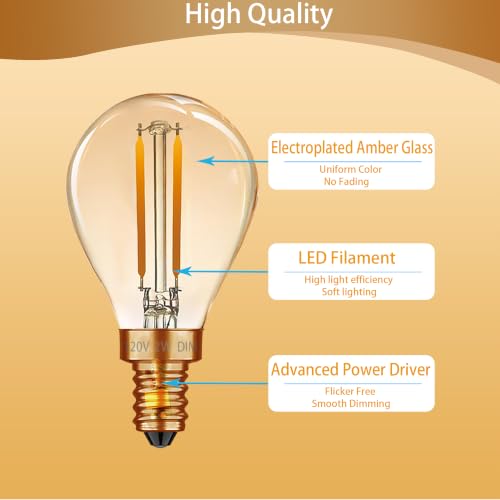 G45 Amber LED Light Bulbs 2W 120V E12 Dimmable Globe Decorative Light Bulbs 25 watt Equivalent Vintage Edison LED Bulbs 2200K Warm Light Bulbs, 3 Pack by ZTTCDI - Used condition - Image 8