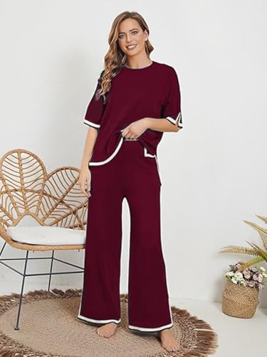 Image of TYSORT Women Casual Summer co ords Set Track Suit Oversized Top Baggy Pant,Top and Pajama Set