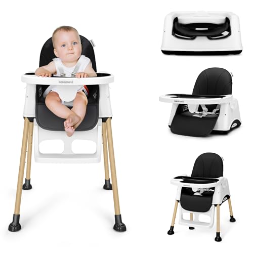 Image of babimoni 3 in 1 High Chairs for Babies and Toddlers, Convertible High Chair, High Chair with Foot Rest and Double Tray, Easy to Clean, Compact and Versatile, Perfect for Growing Kids, Black