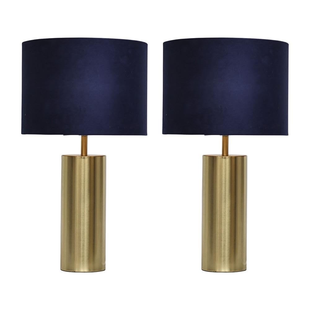 First Choice Lighting Set Of 2 AmberGold Touch 40Cm Table Lamps Navy Blue Velvet Shades from B&Q