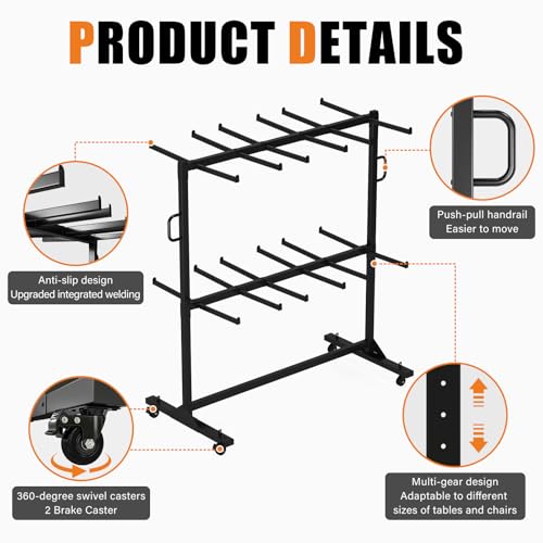 Albott Folding Chair Rack 24 Tables or 84 Chairs Storage 1100 LBS Capacity Heavy-Duty Folding Chair Cart with Wheels, 2 Elastic Cords, Cover, Glossy Black