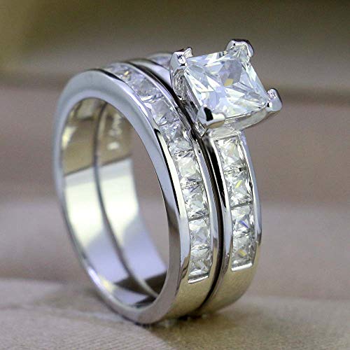 Bridal Sets Black Gold Plated Princess Cut 6mm Cz 2pcs Womens Wedding Band Ring Sets Engagement Ring2