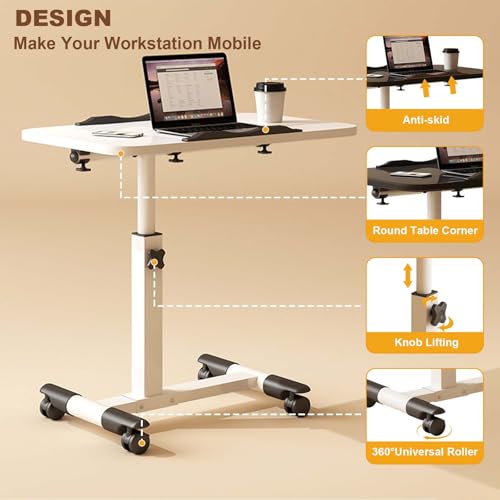 Table d'ordinateur portable réglable blanc GarveeLife avec roulettes pour lit et canapé
