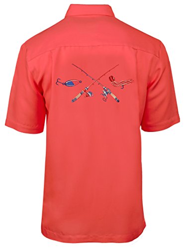 Hook & Tackle Men's Crossing Rods Short Sleeve Embroidered Fishing Shirt Strawberry XLarge