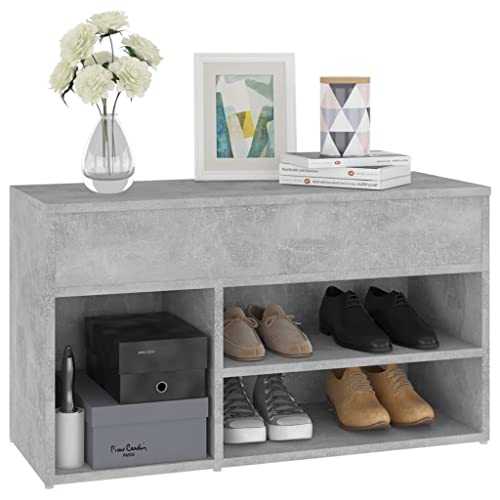 vidaXL Shoe Bench Concrete Grey Engineered Wood Organiser Cabinet - Image 3