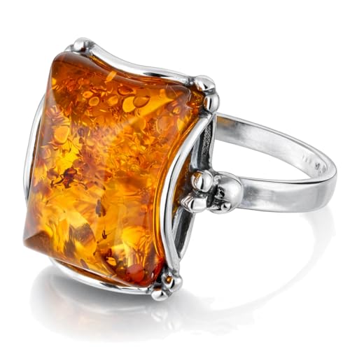 Holiday Gift Shops Sterling Silver and Baltic Honey Amber Rectangle Ring Makell-size 9