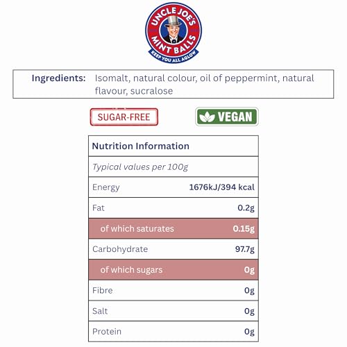 Uncle Joe's | Sugar Free Mint Balls | 60g Bag | Vegan | Free From Artificial Colours | Guilt-Free Treat