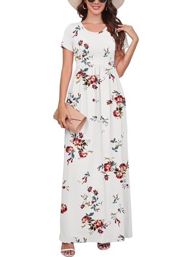 Image of DEARCASE Maxi Dress for Women Short Sleeve Casual Summer Loose Plain Comfy Long Dresses with Pockets