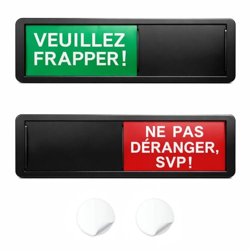 NYVOR Panneau de Porte “VEUILLEZ FRAPPER + NE PAS DÉRANGE”, 17.7*5.2*0.5cm Plaque de Porte Coulissante Magnétique avec Adhésives 2PCS, Enseigne Claire pour Salle de Réunion École Bureaux Salle d'Étude