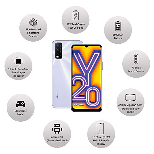 Image of Vivo Y20 (Dawn White, 4GB RAM, 64GB Storage) without Offer