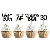 Keaziu 36 Pack Black Vintage 1991 Cupcake Toppers Happy 30th Cupcake Toppers Thirty AF Cupcake Toppers 30 Years Birthday Party Decoration