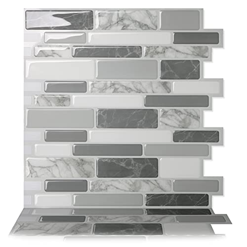 Tic Tac Tiles Peel and Stick Self Adhesive Removable Stick On Kitchen Backsplash Bathroom 3D Wall Sticker Wallpaper Tiles in Polito Designs (10 Sheets, Grigio)