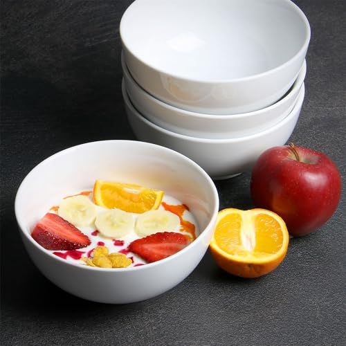 Large Porcelain Cereal & Soup Bowls Set of 4 – 600 ml White Bowls for Breakfast, Pasta, Salad & Noodles | Microwave, Dishwasher & Oven Safe | M&W - Image 4