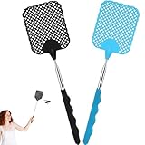 Packung von 2 Fliegen Swatters, stabile manuelle Fliegen Swatter, Plastik Fliegen Swatter, Fliegen Schutz für Fliegen, Mücken und Insekten (schwarz + blau)