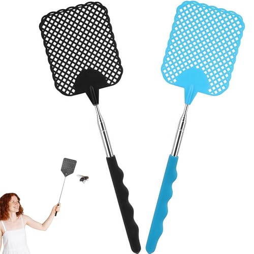 Paquete de 2 Swatters de moscas, estable manual de moscas Swatter, plástico moscas, protección para moscas, mosquitos e insectos (negro + azul)
