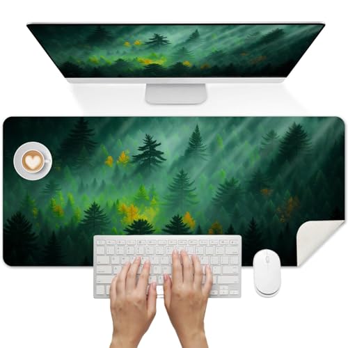 Tapis de souris antidérapant en cuir PU étanche motif arbres