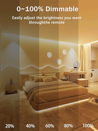 Image of COB LED Strip Light 16.4ft, Warm White 3000K,CRI93+ Super Bright High Lumen,Dimmable 24V Flexible LED Tape Light with RF Remote,for Cabinets,Bedroom&Office DIY Lighting