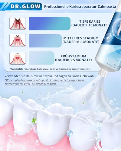 Dr. Glow Kariesreparatur Zahnpasta für Erwachsene, Remineralisierende Hydroxylapatit Zahncreme, Zahnpasta Ohne Fluorid Zahnpflege bei Karies, Zahnreinigung, Zahnfüllung & Zahnschmelzreparatur, 100g – Bild 7